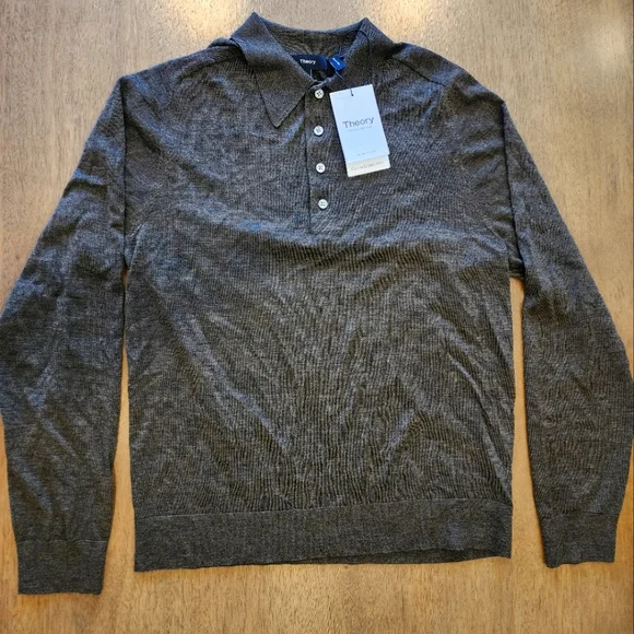 Theory Uniform Melange Long Sleeves Polo Size Medium - Picture 2 of 5